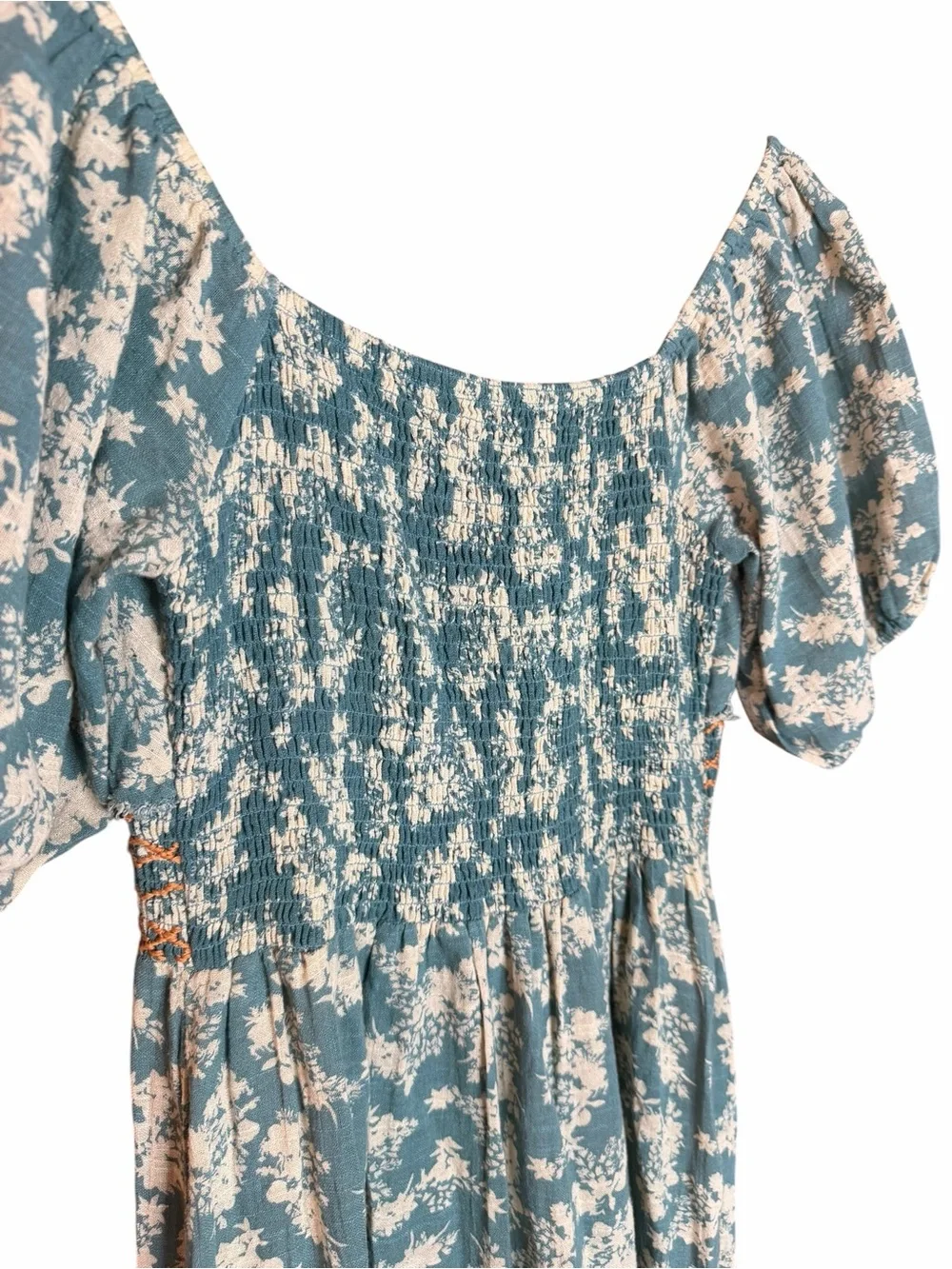 Free People Ellie Boho Cottagecore Floral Mini Dress Seafoam Green/blue size-S